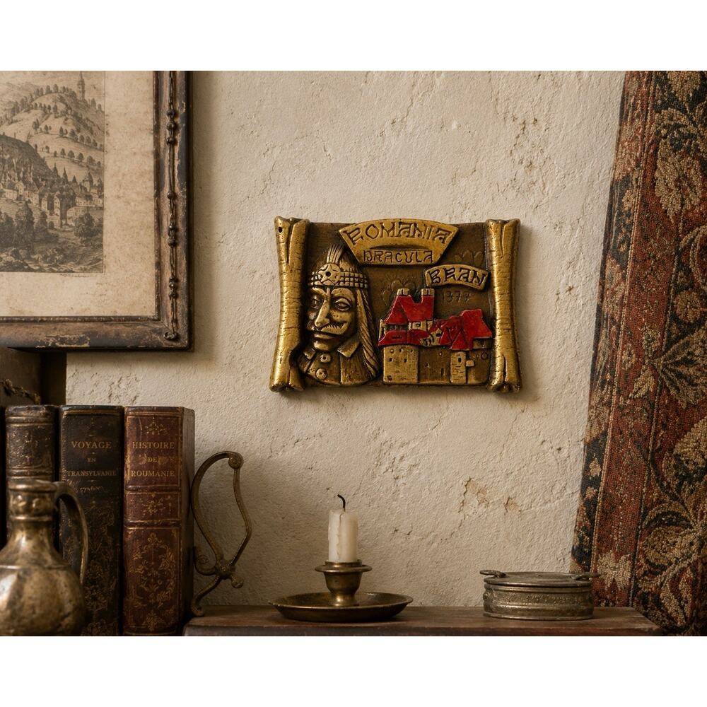 Dracula Romania Bran Castle Wall Plaque Vlad the Impaler 5.5” Folk Art Decor - Picture 2 of 7